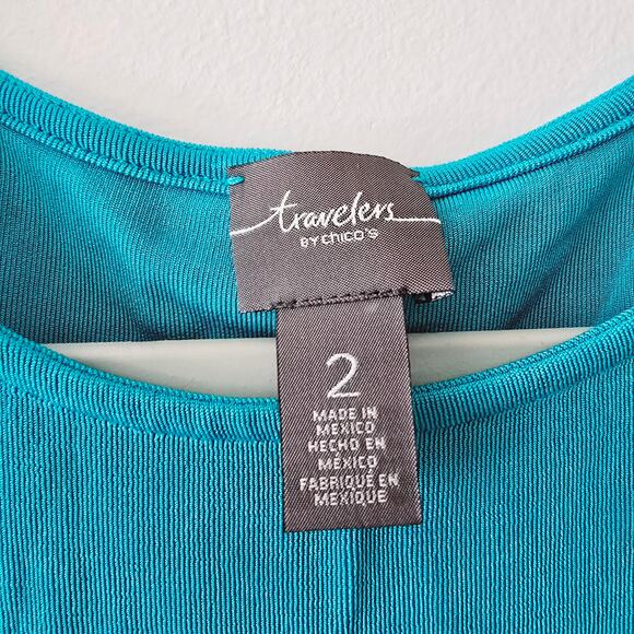 Chico's Travelers Long sleeve Asymmetrical Top Blue Green Turquoise Size 2 / M - Picture 4 of 10